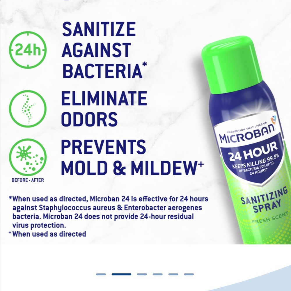Sanitizing spray with a fresh scent.